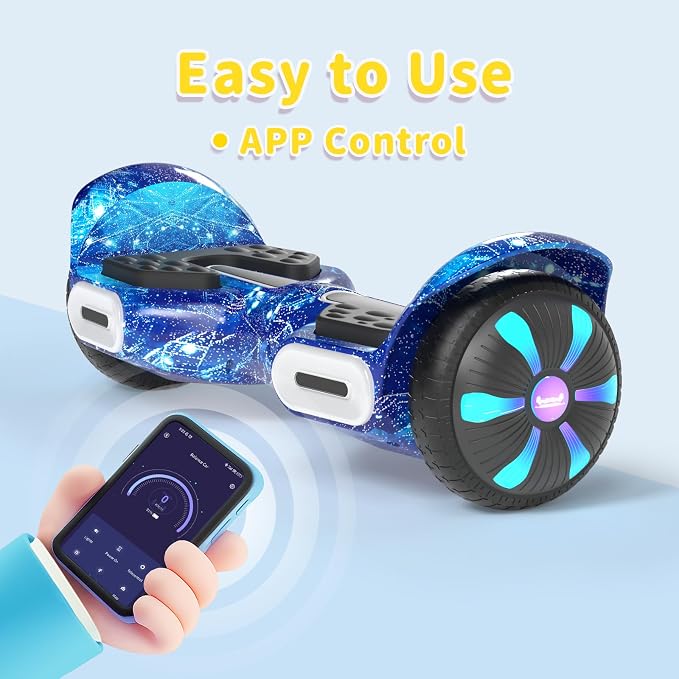 SIMATE 6.5" Scooter, Bluetooth Music Speaker and LED Light, Top 8.5mph & 8.5 Miles Range Power by Dual 250W Motor, Gifts for Kids Adults Boys, for All Ages