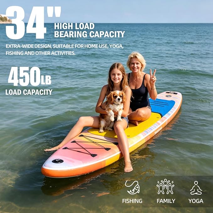 Inflatable Stand Up Paddle Board - Ultra Stable Wide Paddle Boards of All Skill Levels, Full-Color Gradient Design, Anti-Slip EVA Deck with Premium Accessories