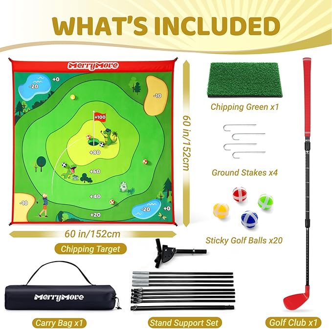 Golf Chipping Game Set with Adjustable Club, Large Target Golf Games Fun, 20 Sticky Balls, Portable Family Yard Game for Adults Kids, Indoor & Outdoor Golf Party