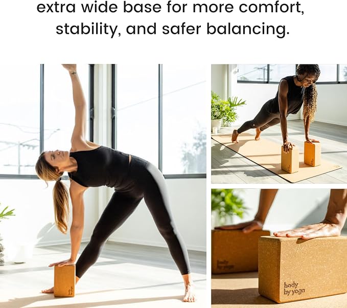 Cork Yoga Blocks 2 Pack – High Density Non Slip with Select Cork Grain for Chip-Resistant Durability | Extra Thick 4” for Support & Stability | Natural, Smooth, and Crumble Free | Body By Yoga