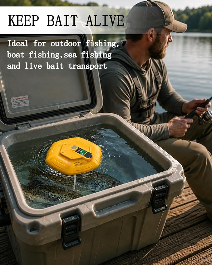 2026 New Bait Bucket Aerator for Fishing, Floating & Rechargeable IPX7 Waterproof Oxygen Pump, Ultra-Quiet Bubbler for Live Minnows, Portable Fish Tank & Aquarium Aerator