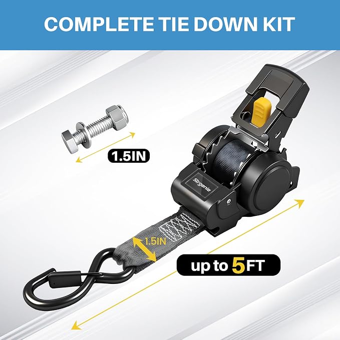 Boat Ratchet Straps Trailer Tie Down 1.5INx5FT Bolt on Retractable Ratchet Strap Transom Straps for Jetski Snowmobile ATV