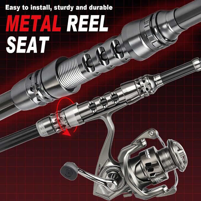 Sougayilang Fishing Rod and Reel Combo – 5.9FT Telescopic Carbon Fiber Fishing Pole with 12+1 BB Spinning Reel, Saltwater Freshwater Kit