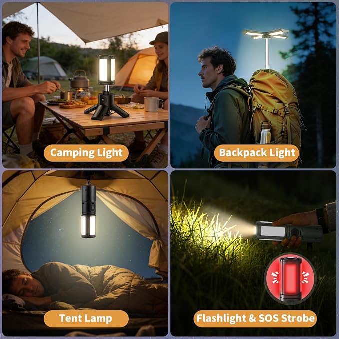 Telescopic Camping Lights with Stand, 14000mAh Rechargeable Camping Lantern,Portable Camping Light, IPX6 Waterproof, Dimmable Outdoor Tent Light for Emergency, Hiking, Fishing, Backyard