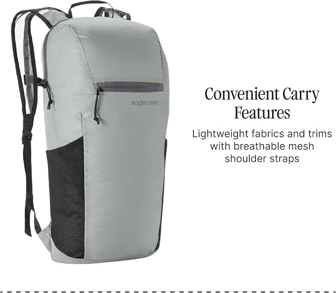eagle creek Packable Backpack - Compact Multipurpose Water Resistant Backpack with Breathable Mesh Shoulder Straps - Perfect for Beach Days, Sports, Hiking & Travel - Storm Grey