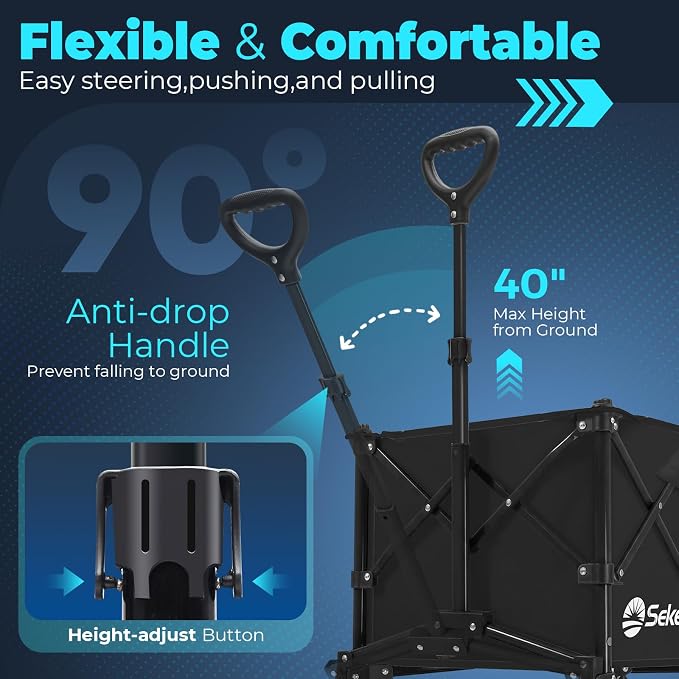 Sekey Collapsible Foldable Wagon with 330lbs Weight Capacity, Heavy Duty Folding Wagon Cart with Big All-Terrain Wheels. Black