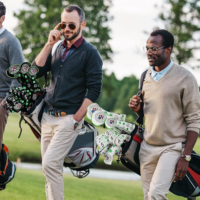 Big Teeth Golf Iron Covers Iron Head Covers, Lucky Clover Iron Covers Long Neck Golf Iron Head Covers, 11Pcs Golf Iron Covers Set Golf Club Covers for Irons Fit Taylormade SIM Cleveland Etc