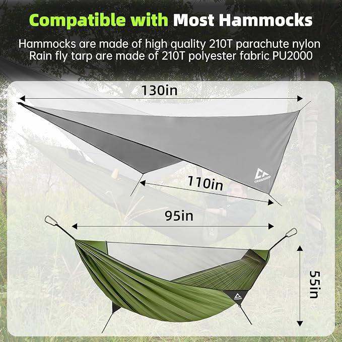 Camping Hammock Mosquito Net with Rain Fly - Portable Parachute Nylon Backpacking Hammock for Outdoor, Hiking, Backpacking, Backyard, Beach, Travel (Hold Up to 500lbs)