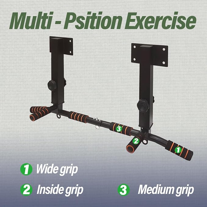 ptlsy Wall Mounted Pull Up Bar Multifunctional with Multi-grip Chin Up Bar Heavy Duty Dip Station for Home Gym Indoor Workout, Fitness Equipment, Dip Stand Supports to 440 Lbs