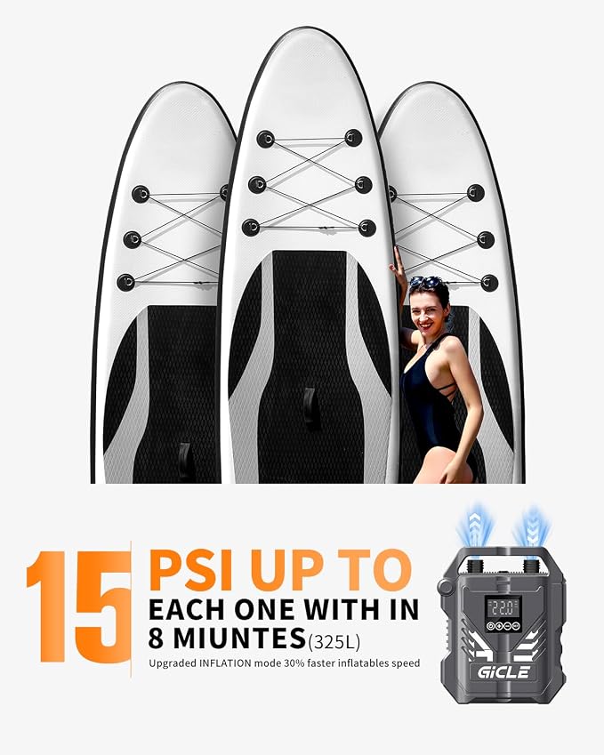 GICLE Paddle Board Pump Electric Portable with 12V DC Car Connector,22PSI Electric SUP Pump for Inflatebles Paddleboard,Bed,Mattress with Dual Stage Inflation and Boat Accessories