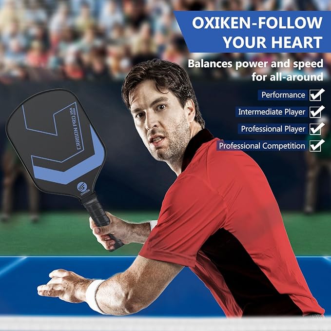 OXIKEN 16 mm Pickleball Paddles 2026 USAPA Approved T700 Carbon Fiber Pickle Paddle (CFS), High Grit & Spin, Honeycomb Core, 5.5” Elongated Handle, Anti Slip Sweat Absorbing Grip with Cover Case
