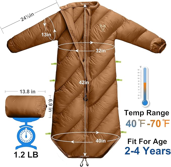 Walkable Toddler Sleeping Bags for Kids, Boys Girls (2T-4T) - Puffy Camping Sleeping Sack for Indoor, Outdoor, Travel, Sleepover, Slumber Party (up to 46 in)- Machine Washable, Lightweight