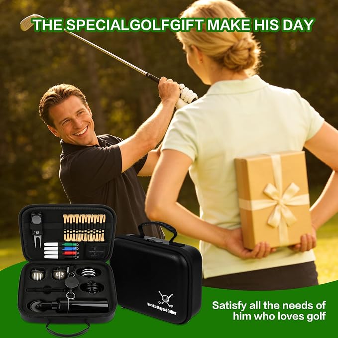 30Pcs Golf Accessories Kit with Towel, Club Brush & Groove Cleaner, Golf Balls, Tees, Score Counter, Ball Line Marker Tool, Divot Repair Tool Color Ball Markers Pen–Golf Gift for Men Golfers