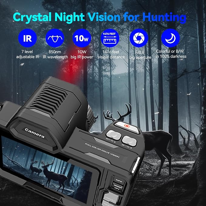 Night Vision Binoculars for Adults - Full Color in Darkness, 4K Video with Sound, Nightvision Goggles Military Grade, 4.2" OLED Screen, Hunting Accessories, 64GB TF Card, Gadgets for Men
