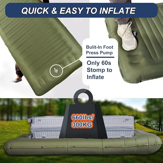 Origem Self Inflating Sleeping Pad for Camping, 5.5 Inch Ultra-Thick Camping Mat with Built-in Pump, Outdoor Ultralight Sleepinging Mat for Camping Tent, Backpacking, Hiking and Traveling(Green)