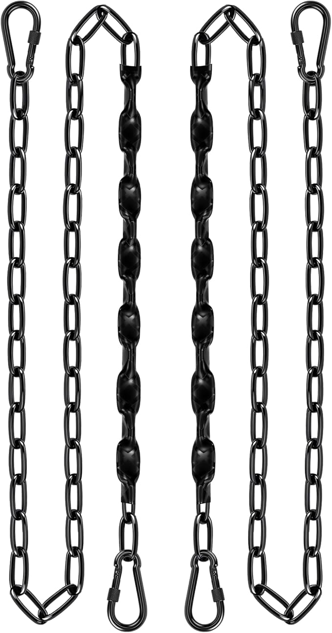 Stainless Steel Link Chain 64inch 304 Permanent Rust Chain 2 Pack with 4 Spring Snap Hooks, 1000LB Load Bearing Metal Chain Heavy Duty Safety Chain for Swing, Yoga, Hammock, sandbag Suspension