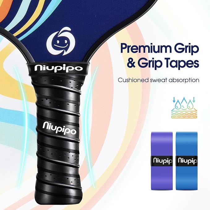 niupipo Pickleball Paddles Set of 2 or 4, USAPA Approved Fiberglass Pickleball Paddle Set with Balls and Bag, Polypropylene Honeycomb Core, Lightweight Pickleball Paddles for Beginners Men Women