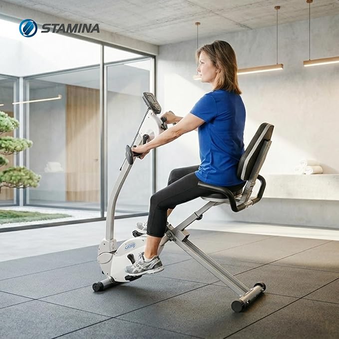 Stamina Recumbent Exercise Bike with Arm Workout - Fitness Bike with Smart Workout App - Recumbent Exercise Bike for Home Workout - Up to 250 lbs Weight Capacity