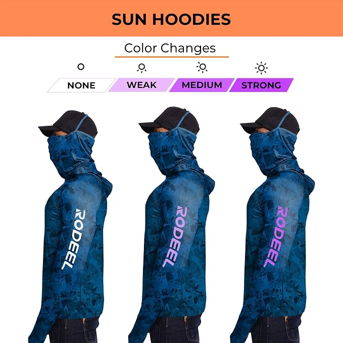 Rodeel Men's UPF 50+ Performance Fishing Hoodie, Long Sleeve Sun Protection Athletic Quick-Dry Breathable T-Shirt