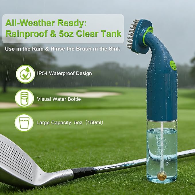 Kiss Core Electric Golf Club Cleaner Brush: AA Battery Powered for Effortless Cleaning - Golf Club Brush for Golf Accessories - Holds 5oz Water - Magnetic Clip - Golf Gifts for Golfer Men