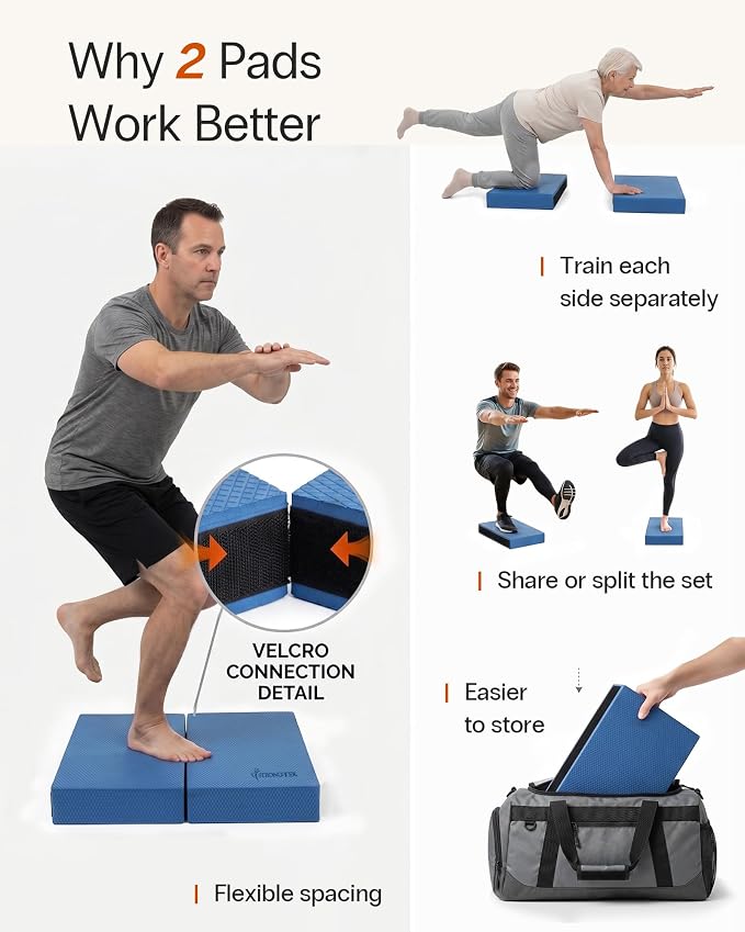 StrongTek 2-in-1 Non-Slip Balance Pad - High-Density Foam Cushion, Supportive Exercise Mat & Knee Pad for Core Training, Yoga, Pilates, Physical Therapy, Stability Training, Stretching, and Rehab