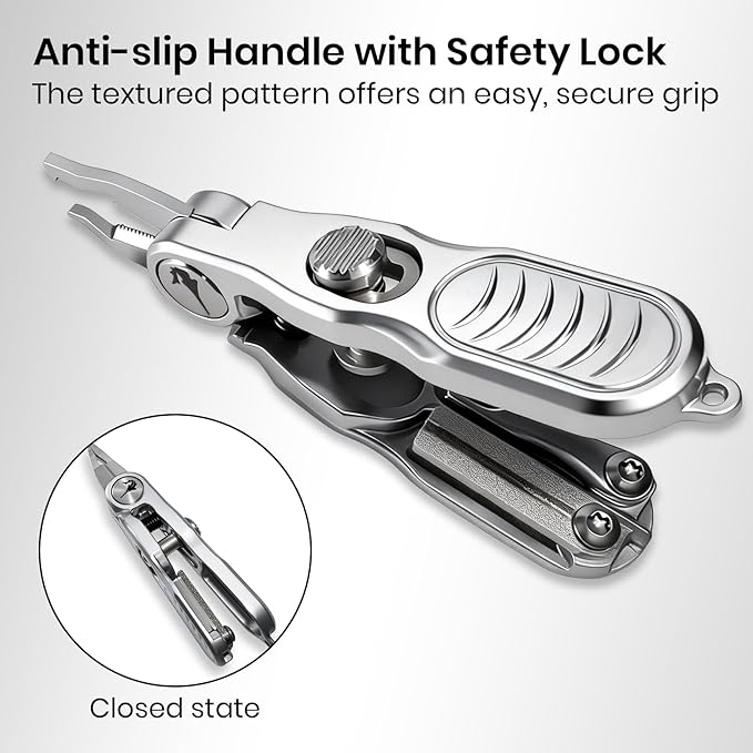 Pristis 4-in-1 Fishing Line Cutter, Fly Tying Scissors with O Ring Spliter, Nippers, Lure Eye Cleaner and Hook Sharpner Kit, Stainless Steel Braided Mono Fluoro Clippers, Pliers Tool Accessories