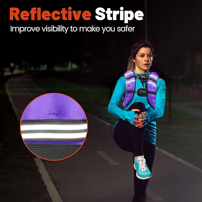 Poudee Weighted Vest, 6lb/8lb/10lb/12lb/16lb/20lb/25lb/30lb Weight Vest for Men Women, Body Weight Vests Adjustable with Reflective Stripe for Strength Training, Running, Workout, Jogging, Walking