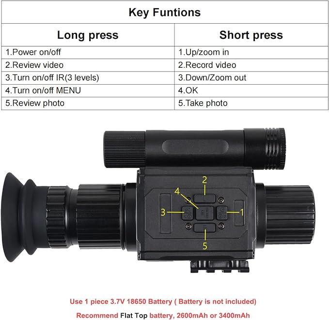 Digital Night Vision Monocular HD 1080P Infrared Night Vision Scope with 5X AI Zoom Video Recording, Hunting Night Vision Camera for Surveillance & Wildlife Observation