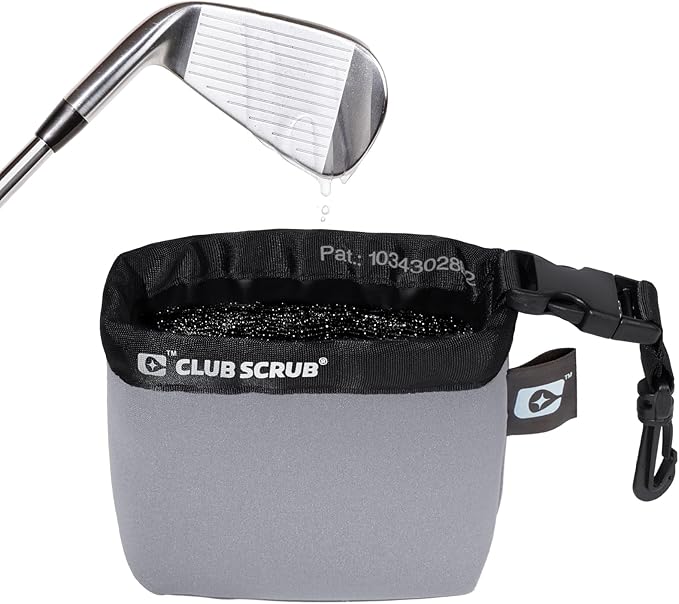 Club Scrub Golf Club and Golf Ball Cleaning Bag, Waterproof Clean Face Technology Liner, Detachable Clip, Machine Washable, Cleans Club Grooves, Dry Exterior (Neoprene or Microfiber Option Available)