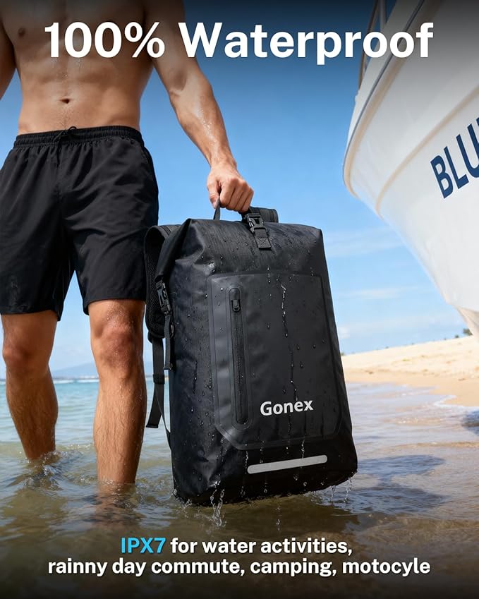 Gonex Ultralight Waterproof TPU Backpack, 35L Roll Top Dry Bag with Comfortable Padded Back Panel for Kayaking Boating Camping Fishing Travel,Black