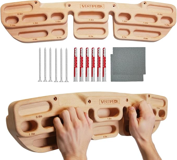 Wooden Climbing Hangboard with 2 Angle Slopes (15° & 45°) & 5 Depths Pockets, Rock Climbing Board for Finger Strength, Hanging Practice, Grip Endurance and Pull-up Training Indoor