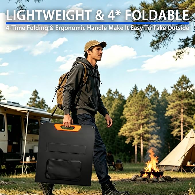 200W Portable Solar Panel, Monocrystalline ETFE Solar Charger with 23.5% High Conversion Efficiency, Foldable Solar Panel with MC4 Output for Portable Power Station, Camping, RV, Outdoor Emergency