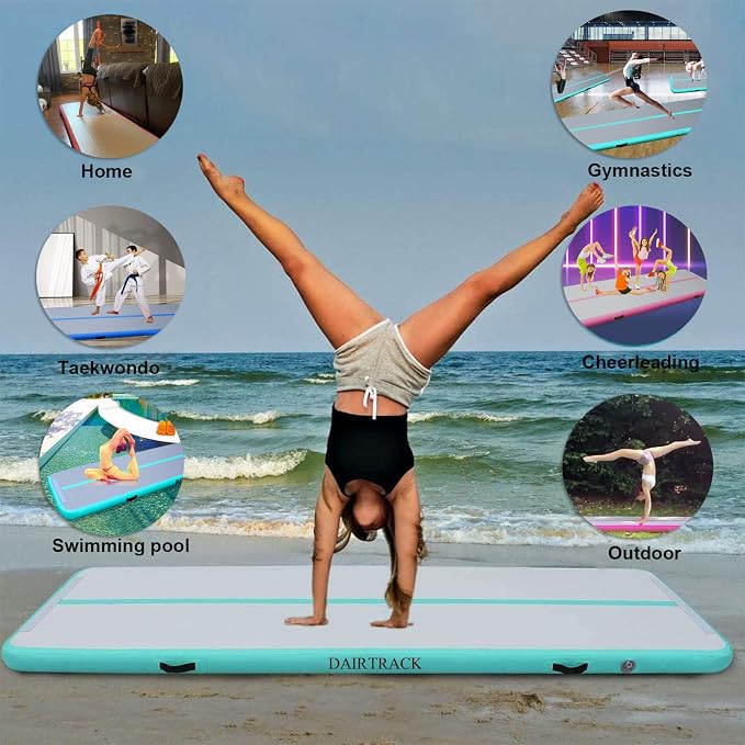 DAIRTRACK Inflatable Gymnastics Air Mat 10ft/13ft/16ft/20ft Tumble Track Tumbling Mats for Home Use/Gym/Training/Cheerleading/Yoga/Water