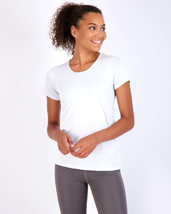 Real Essentials 5 Pack: Women's Short Sleeve T-Shirts Workout Tops Fitness Pilates Gym Activewear Athletic (Plus Available)