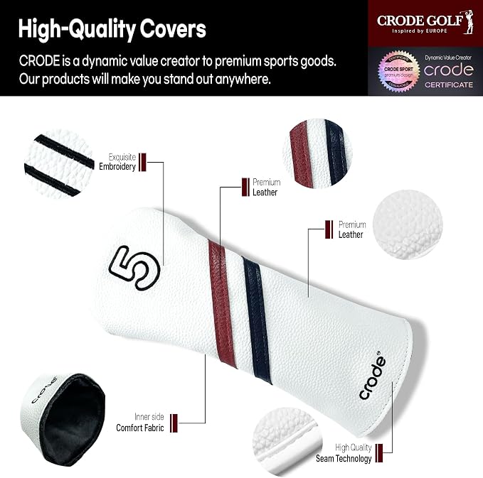 CRODE Golf Club Head Covers Premium Leather for Iron(9pcs/Set), Driver, Fairway Wood, Hybrid, Blade Putter, and Mallet Putter Cover Fit Most Brands