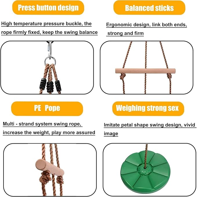 REZNOR Disc Swing for Kids Swing Set Accessories, 7FT Height Adjustable Gym Monkey Bar, Tree Swing for Backyard (Yellow)