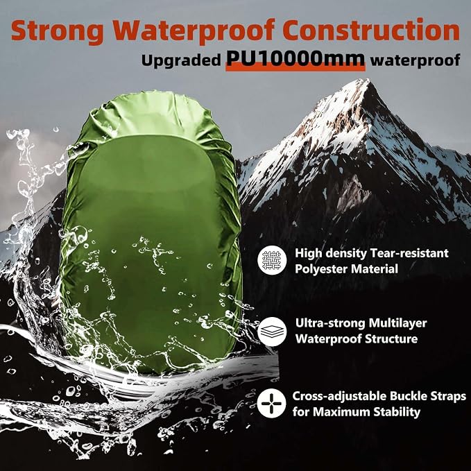 Frelaxy Waterproof Backpack Rain Cover, 10000mm Waterproof Level, Upgraded Ultra-Strong Multilayer Structure, Antislip Cross Buckle Strap, Ultralight Compact Portable, for Hiking, Camping, Traveling