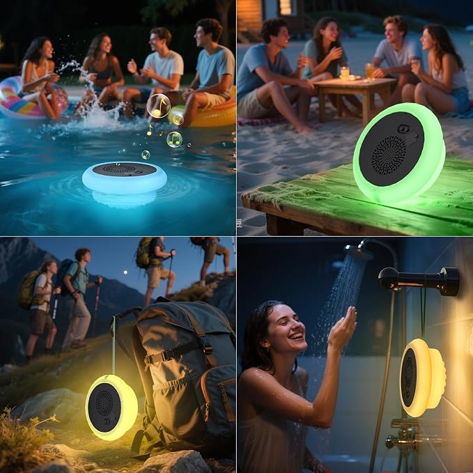 2-Pack Floating Pool Speaker with Lights LED Show Water-Resistant Portable Floating Pool Lights USB Rechargeable Cordless with Remote for Swimming Pool Beach Outdoor