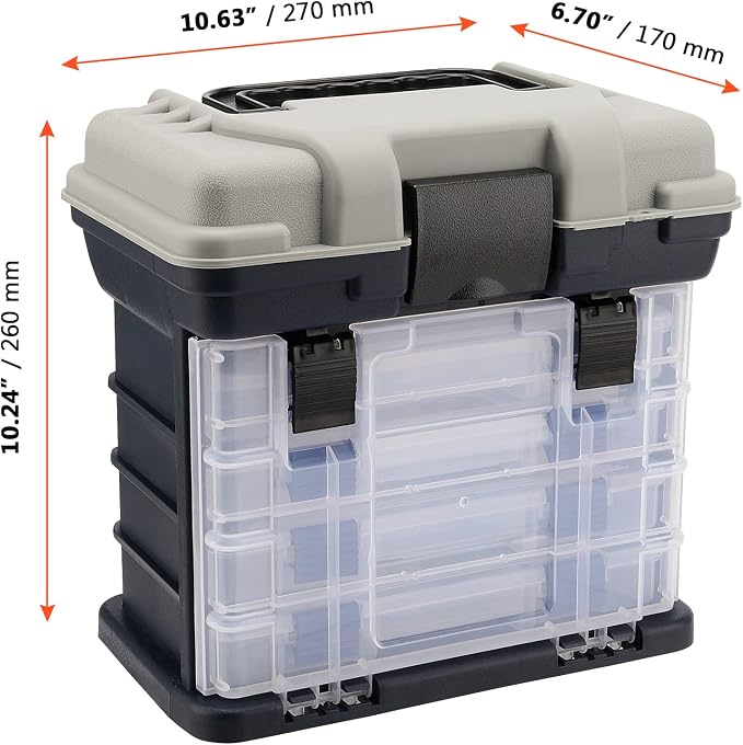 SINJEUN 4 Layers Fishing Tackle Box, Portable Fishing Tackle Storage Box, Fresh Water and Salt Water Tackle Box Kit Organizer for Fishing Accessories, 110 lbs Load Capacity