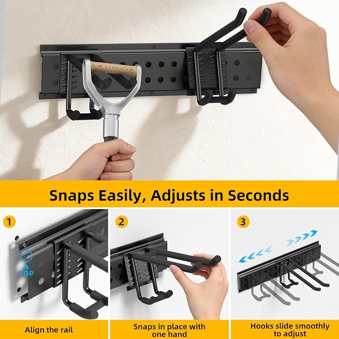 GRENPRO Garage Tool Organizer Wall Mount with 66 inches Rails and 10 Hooks, Heavy Duty Tool Rack, Garage Storage Rack For Yard Tools