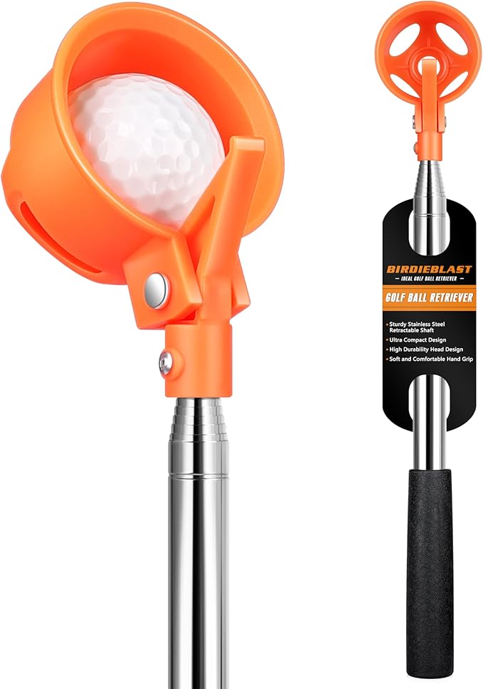 BIRDIEBLAST Golf Ball Retriever Telescopic, with Golf Ball Grabber for End of Putter, 9Ft/12Ft/16.3Ft/20Ft Professional Stainless Steel Golf Ball Retriever for Water
