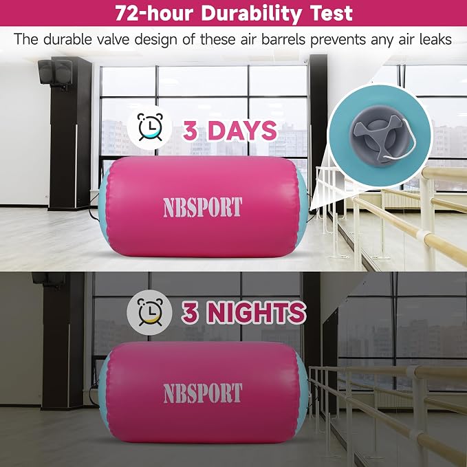 Air Barrel - Air Roller Gymnastics Barrel for Back Handspring Trainer, Air Tumble Mat with Pump for Gym Training/Yoga Balance Exercise/Cheerleading/Home and Outdoor Use