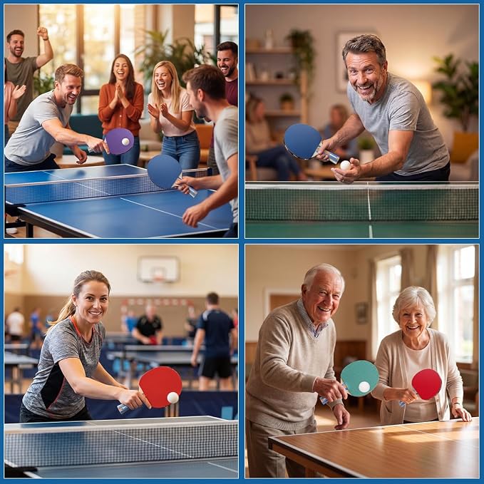 FBSPORT Ping Pong Paddle Set, Table Tennis Set with 4 Rackets and 8 Balls, Retractable Net with Storage Bag - Pingpong Paddle Accessories for Indoor/Outdoor Games