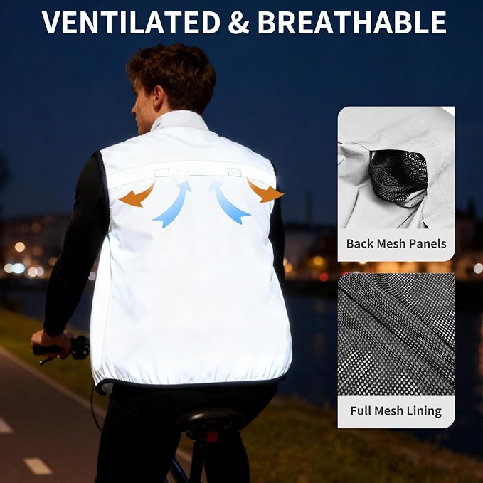 WOSAWE Men Reflective Jacket Night Glowing Bomber Jacket MTB Cycling Windbreaker Travel Sport Coat