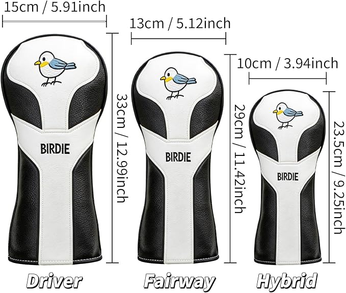 Vesperlux Birdie Golf Headcover Driver Wood Hybrid | Waterproof, Anti-Slip, 3-Pack, Universal Fit, Alignment Stick Cover, Durable, Adjustable Number Dial, Funny Unisex Golf Gift