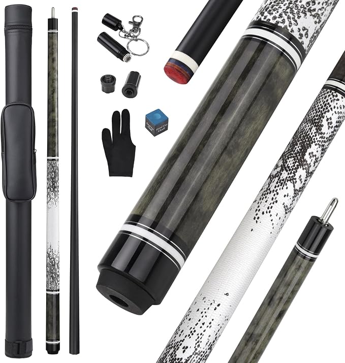 Glass Fiber Pool Cue Stick, 58" Professional Pool Stick for Adults 13mm 6-Layer Rainbow Tips Low Deflection Billiard Cue Stick, Uni-Loc Joint Pin, 19oz