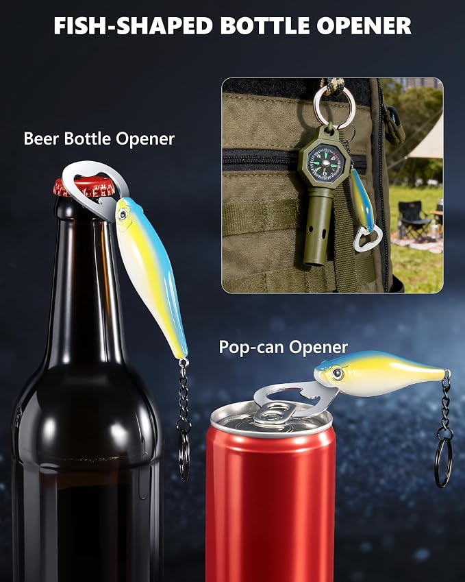 Fishing Tool Kit, Fishing Gear and Gifts for Men | Fishing Plier with Sheath, Fillet Knife, Fishing Scissors, Fish Lip Gripper, Tool Retractor, Keychain Bottle Opener