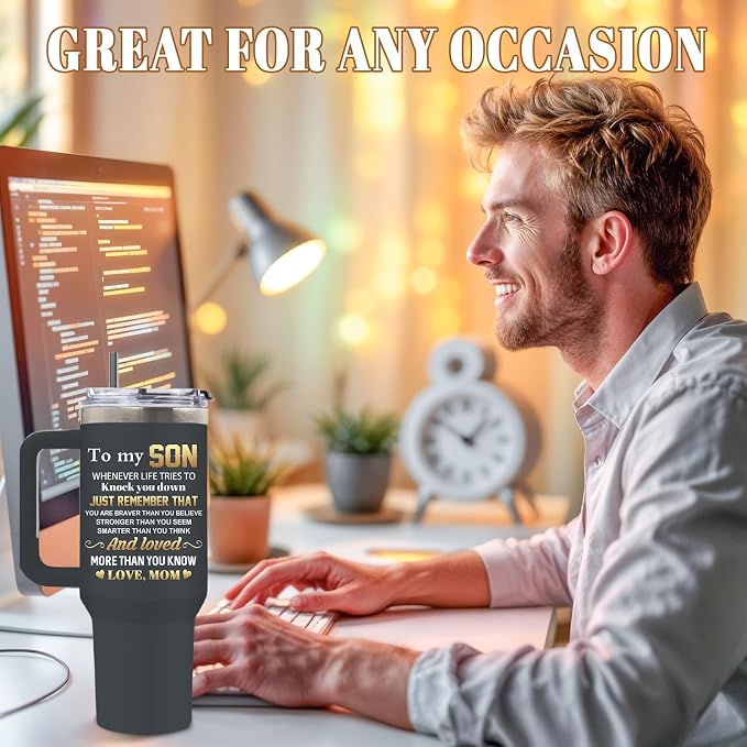 DUUV Lion Tumbler 40oz, Insulated Mom to Son Gifts for Teen Boy | To My Son Tumbler Leakproof, Motivational Graduation Gift for Sons, Birthday Inspirational Gift for Boys from Mom, 1 Pack