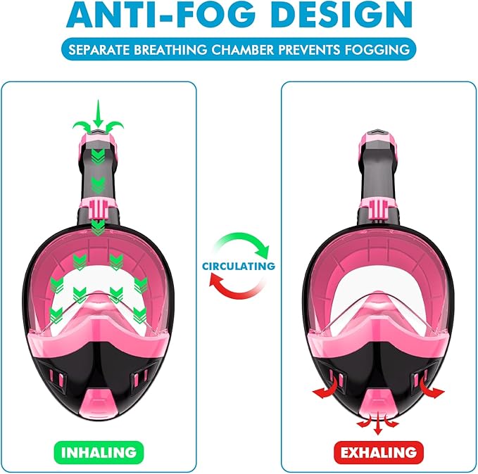 Full Face Snorkel Mask, Snorkeling Gear for Adults Kids with Latest Dry Top Breathing System and Detachable Camera Mount, with 180 Degree Panoramic View