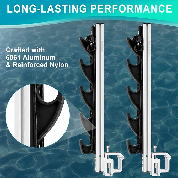 Heavy-Duty Aluminum Fishing Rod Holder for Truck Bed, 4 Rods Truck Fishing Rod Holds with C-Clamp Mount